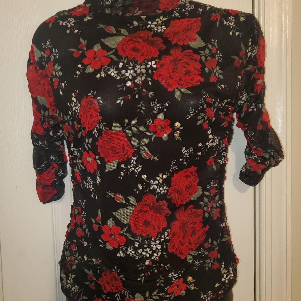 sheer floral blouse